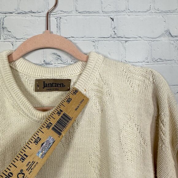 VTG 90’s Jantzen Chunky Sweater Men Large Beige Fisherman Aztec Nordic Pattern - Picture 5 of 14
